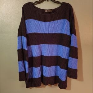 New York & Company Blue And Black Striped Long-sleeved Top 2XL